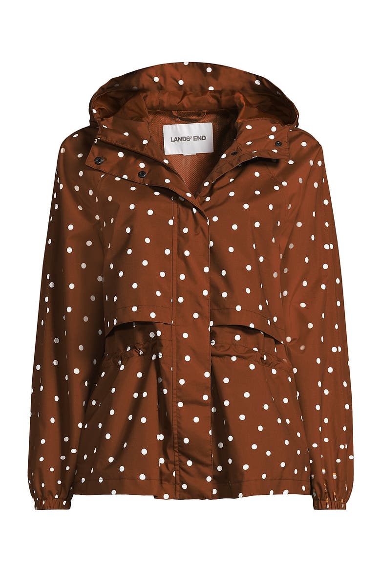 Plus Size Print Squall Packable Rain Jacket, Alternate, color, Rich Ginger Brown Dot