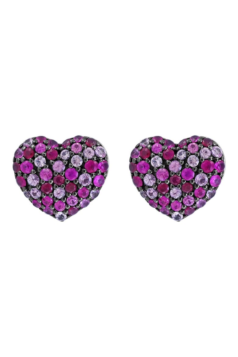 Pavé Ruby & Pink Sapphire Heart Stud Earrings, Alternate, color, PINK
