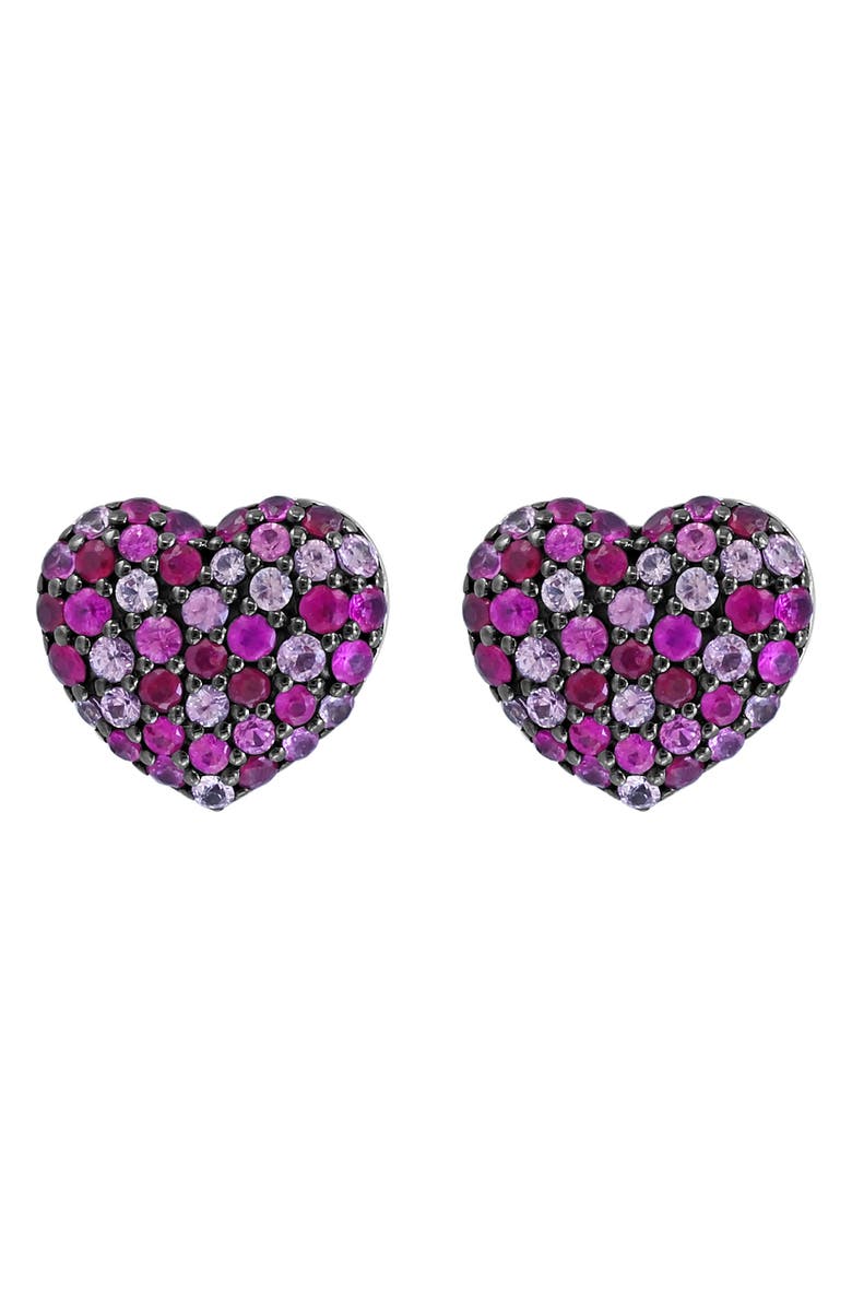 EFFY Pavé Ruby & Pink Sapphire Heart Stud Earrings, Alternate, color,