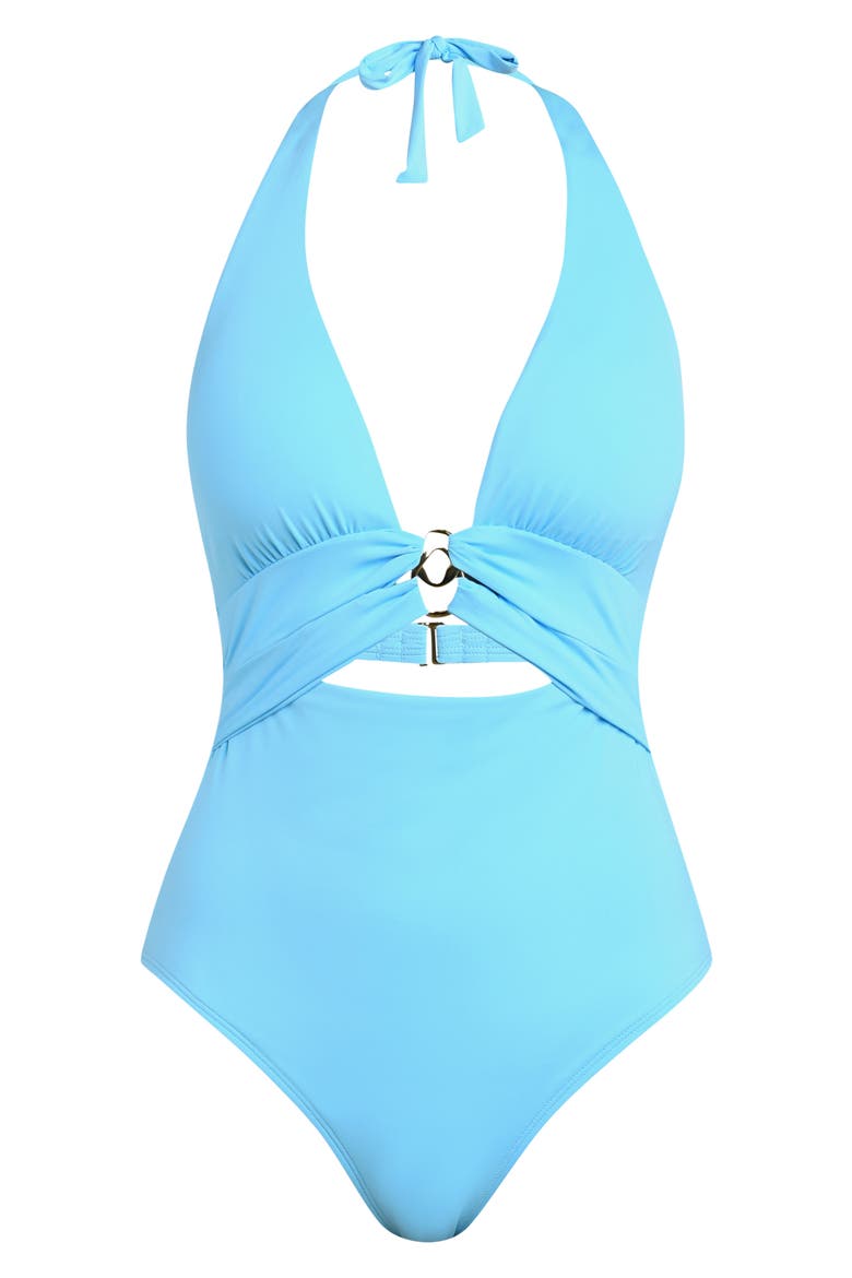 Island Goddess Plunge One-Piece Swimsuit, Alternate, color, SKY