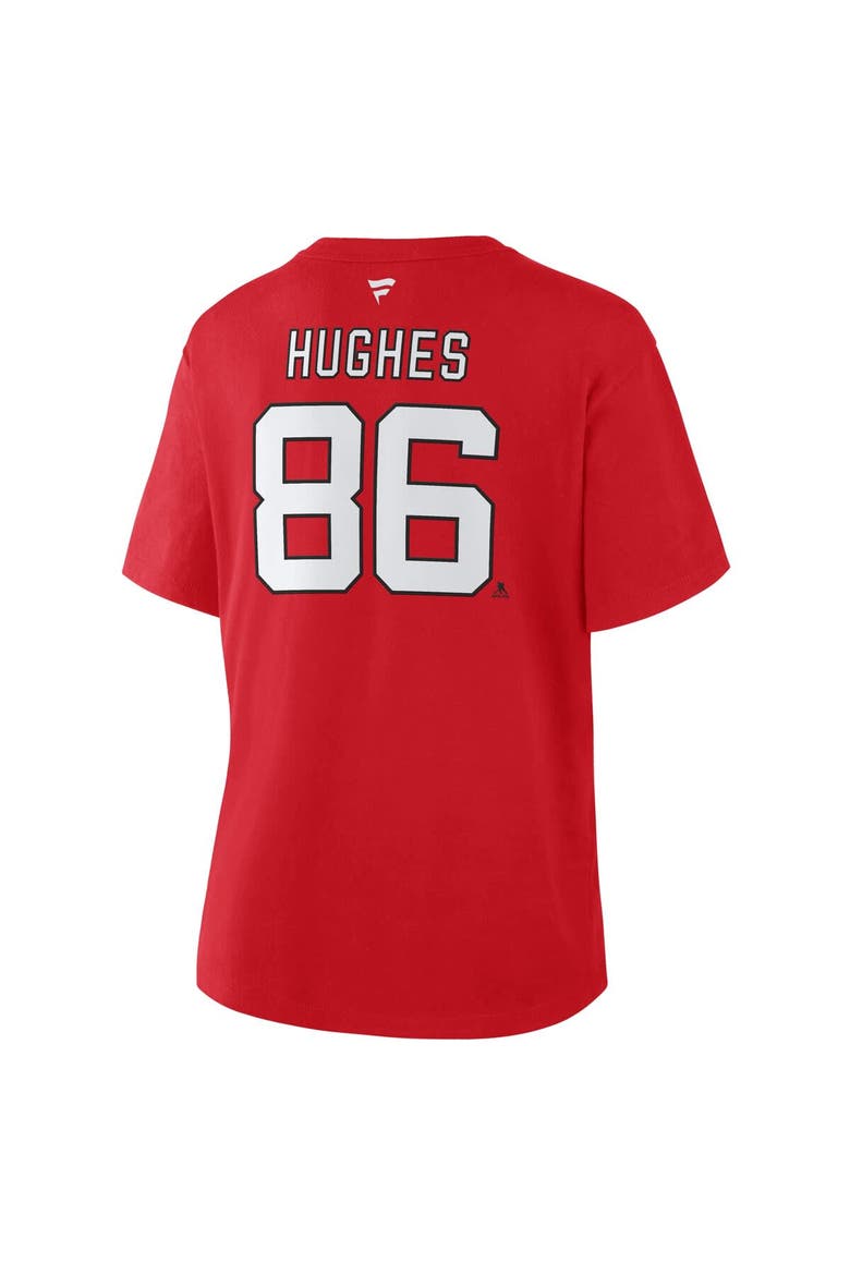 Women's Fanatics Jack Hughes Red New Jersey Devils Authentic Stack Name & Number T-Shirt, Alternate, color, Red