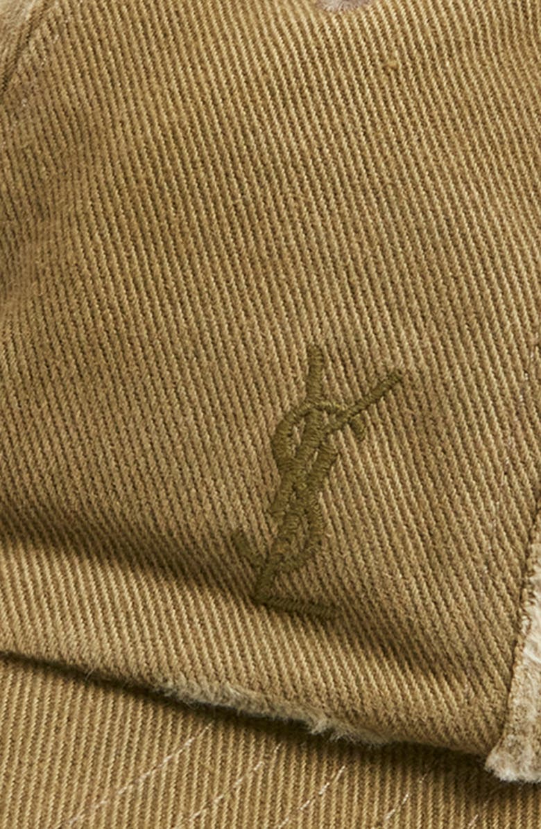 Saint Laurent Distressed Logo Embroidered Adjustable Denim Baseball Cap, Alternate, color, Khaki