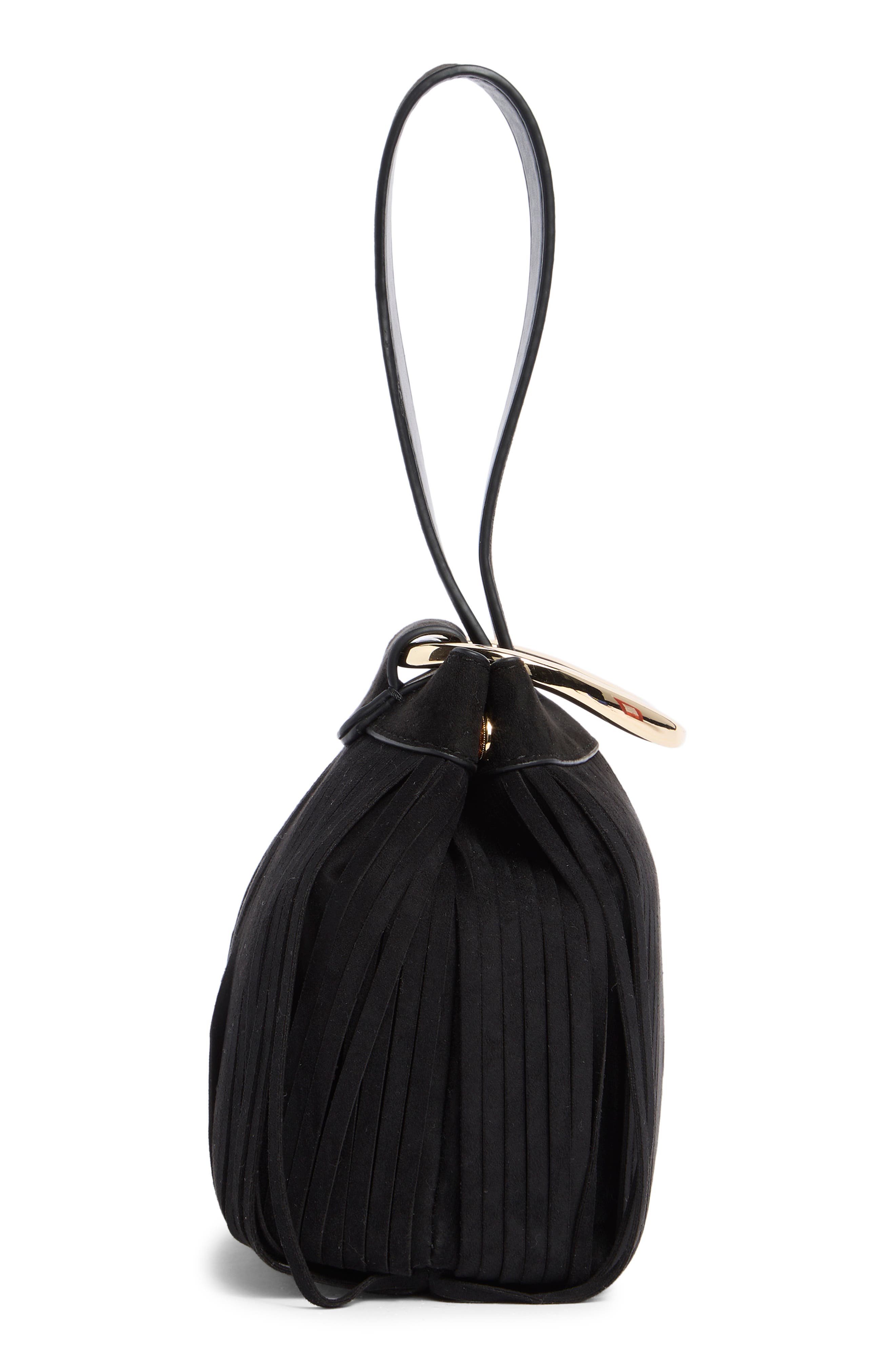 Dolce Vita Fringe Trim Mini Bucket Bag, Alternate, color, Black