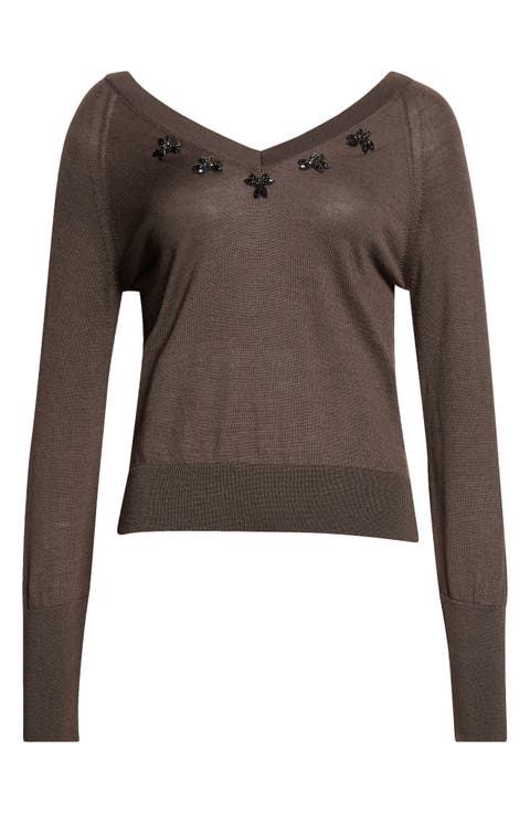 Embellished V-Neck Sweater