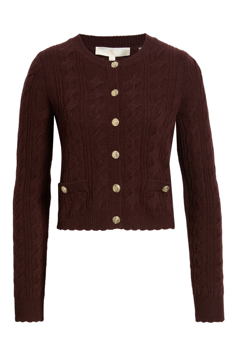 Eugenie Cable Knit Wool & Cashmere Cardigan, Alternate, color, CINNABAR