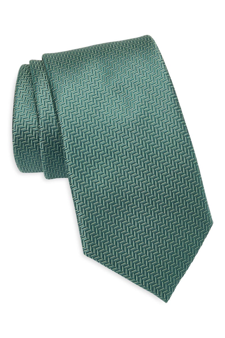 Galine Herringbone Tie, Main, color, DARK GREEN