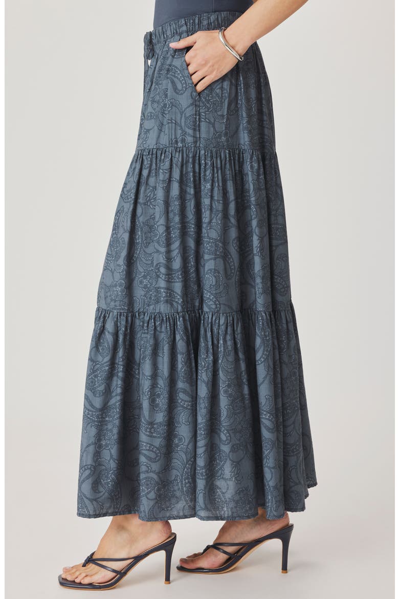 Iris Paisley Tiered Maxi Skirt, Alternate, color, MOOD INDIGO BLUE