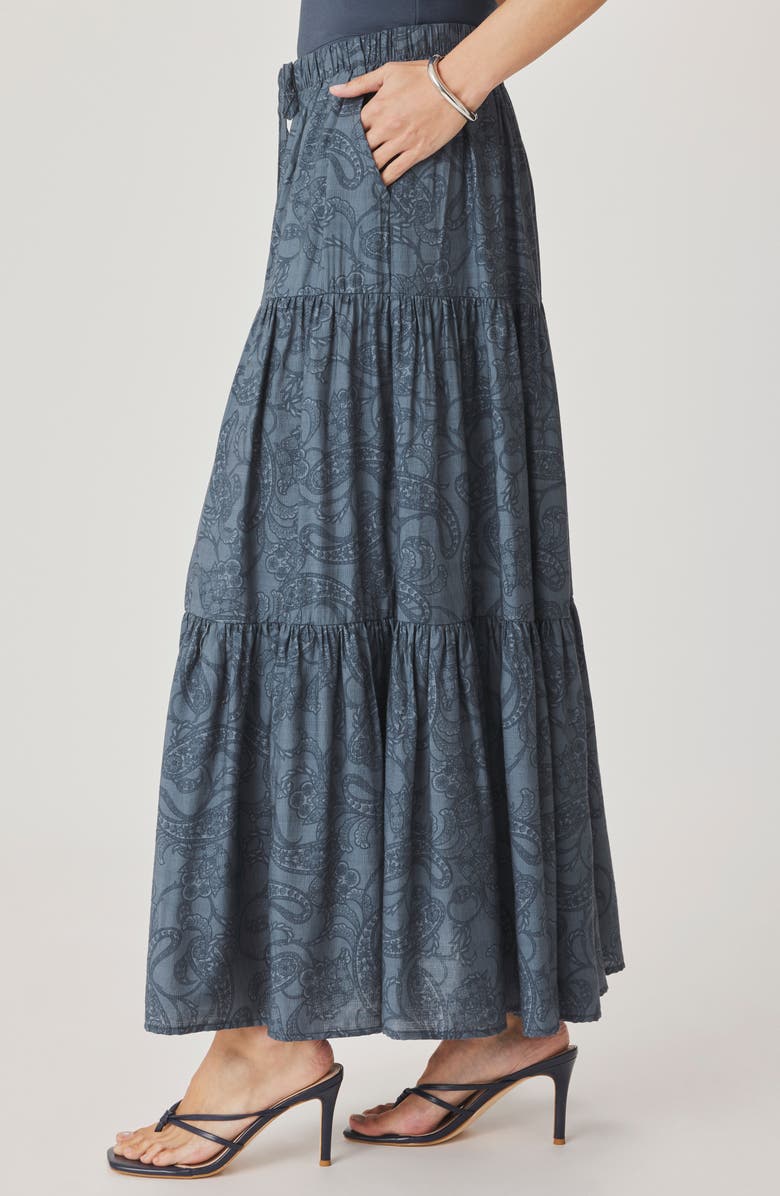Splendid Iris Paisley Tiered Maxi Skirt, Alternate, color, Mood Indigo Blue
