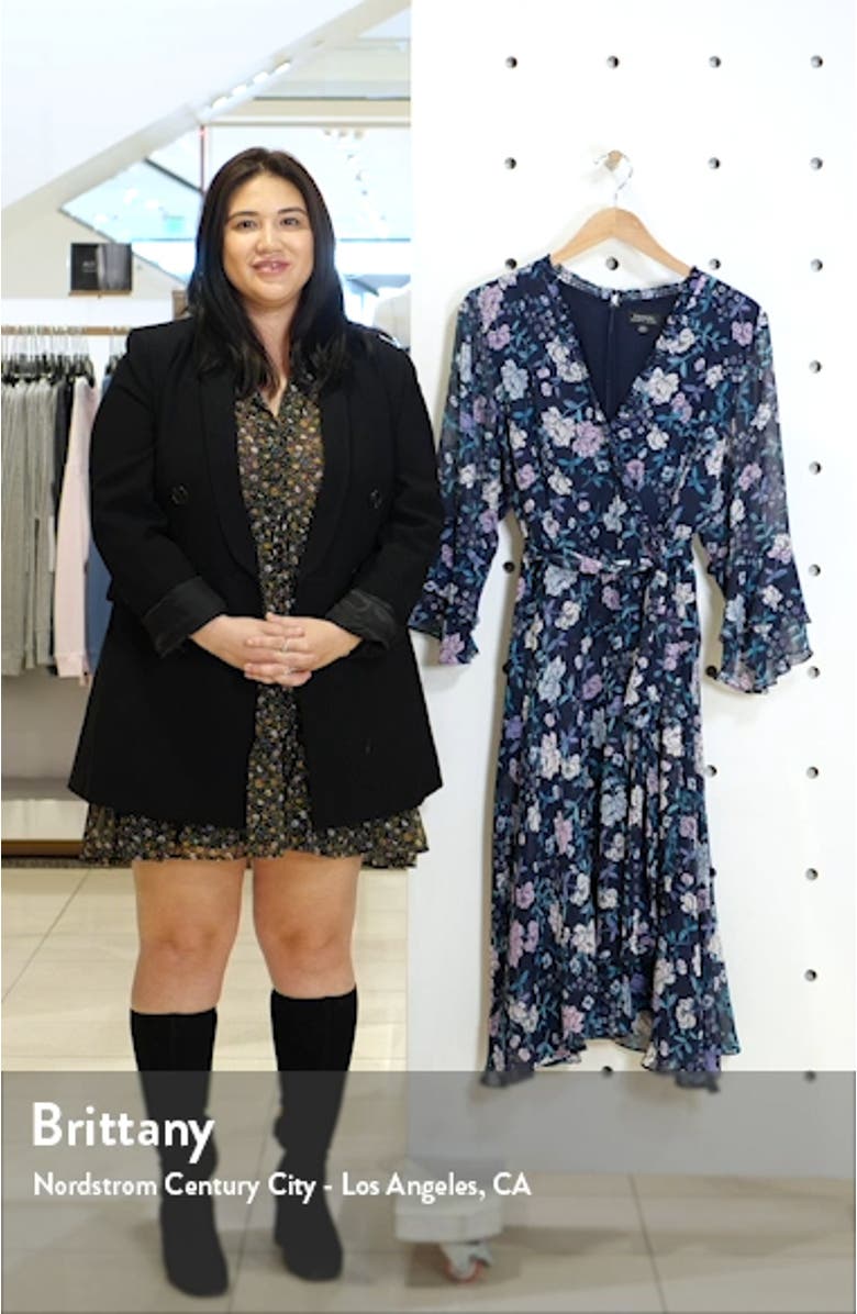 Long Sleeve Faux Wrap Chiffon Dress, sales video thumbnail