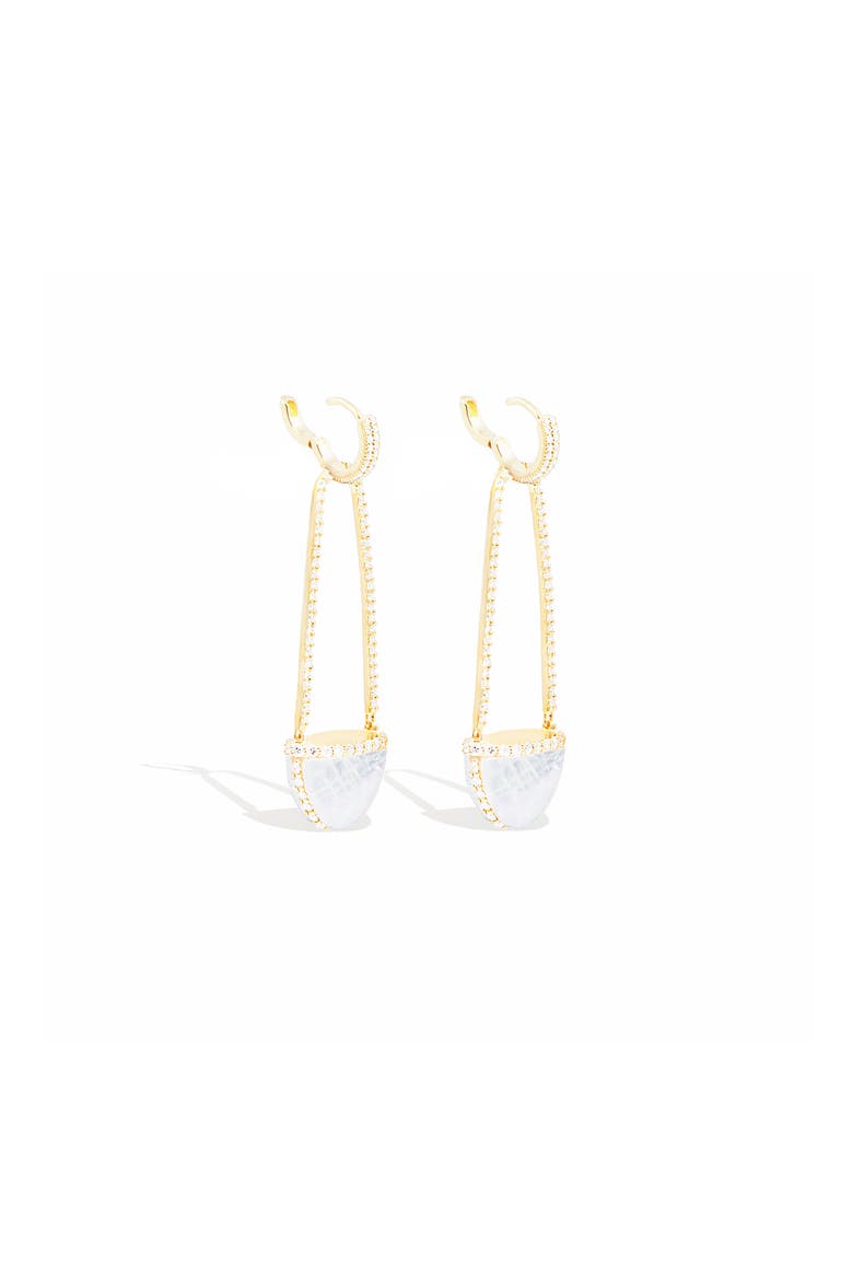 Found Cap Chandelier Earring with Stone, Alternate, color, Moonstone & Diamond-Gold