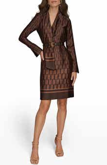 Donna Karan New York Geo Print Long Sleeve Satin Dress