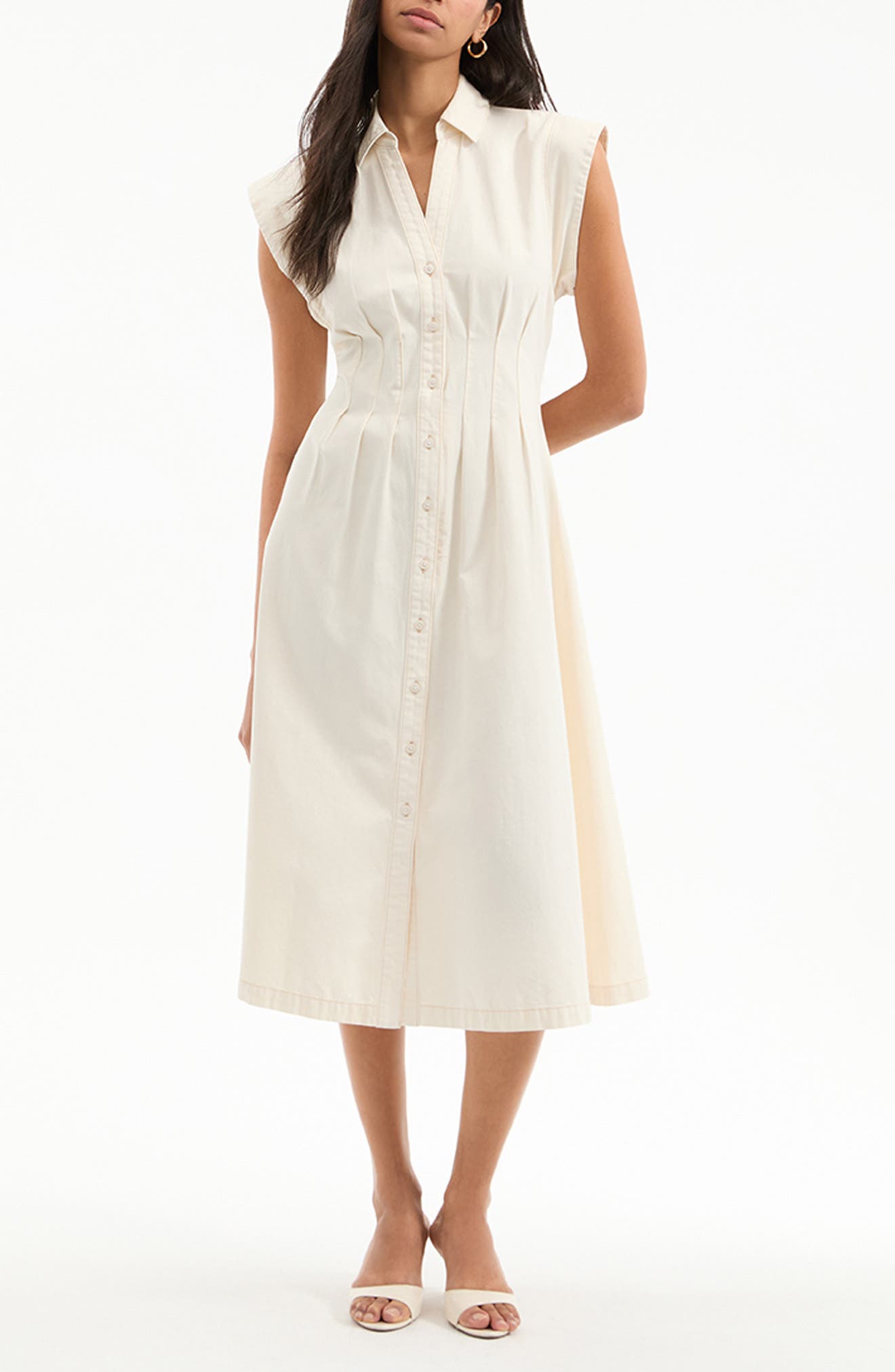 Veronica Beard Ruben Cap Sleeve Cotton Midi Shirtdress