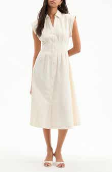 Veronica Beard Ruben Cap Sleeve Cotton Midi Shirtdress