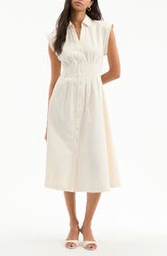 Veronica Beard Ruben Cap Sleeve Cotton Midi Shirtdress