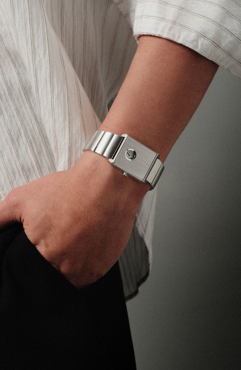 BREDA Pulse Locket Tank Bracelet Watch, 26mm x 30mm, Alternate, color, Silver