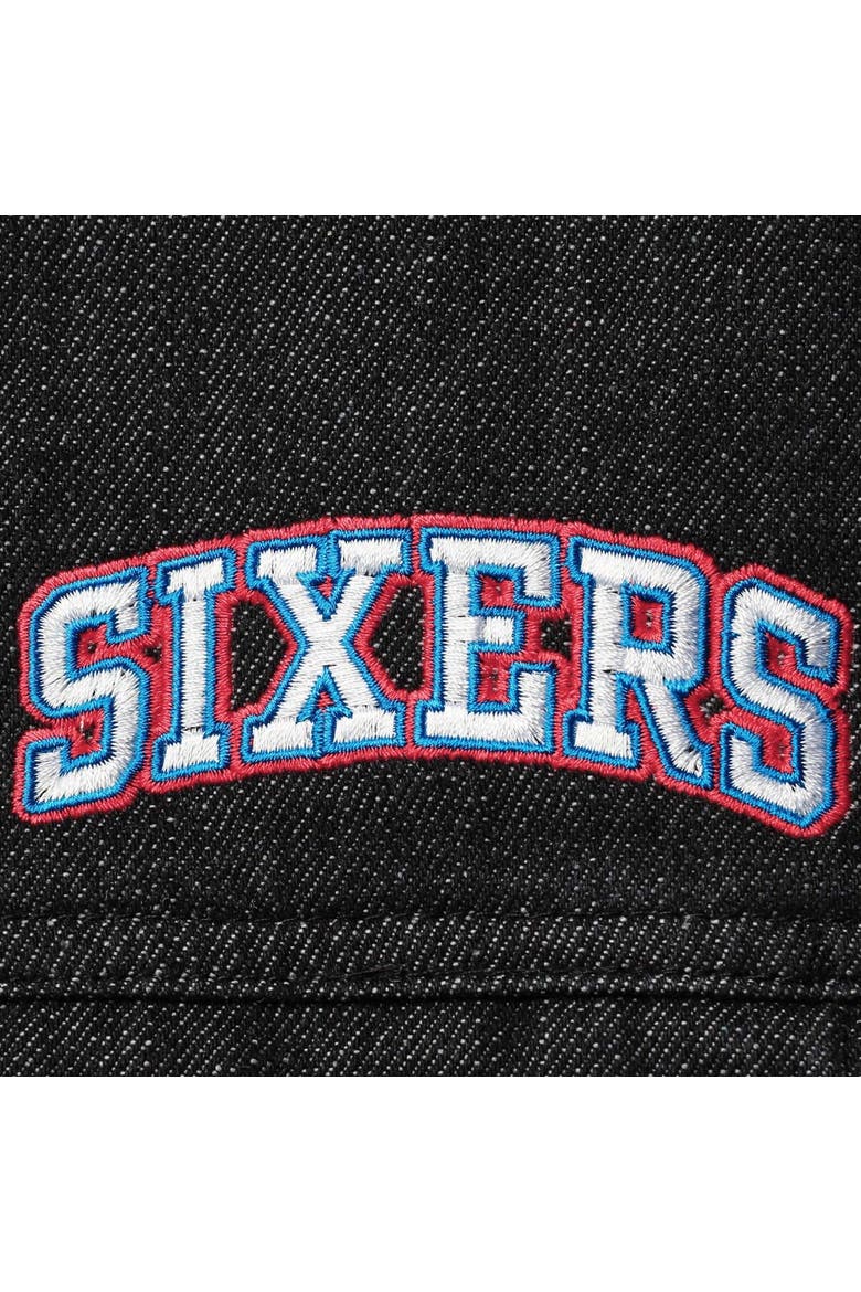 Women's The Wild Collective Black Philadelphia 76ers Patch Denim Button-Up Jacket, Alternate, color, Black
