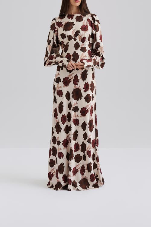 Malina Alize Long Sleeved Satin Maxi Dress In Red