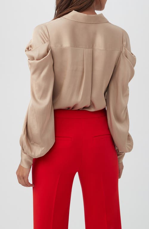 Shop Trina Turk Bashira Pleated Puff Sleeve Silk Blend Button-up Shirt In Gold