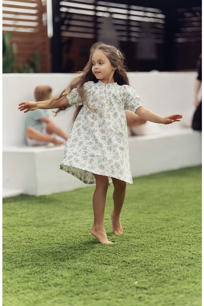Kids' Smocked Trim Cotton Blend Dress, Alternate, color, WHITE