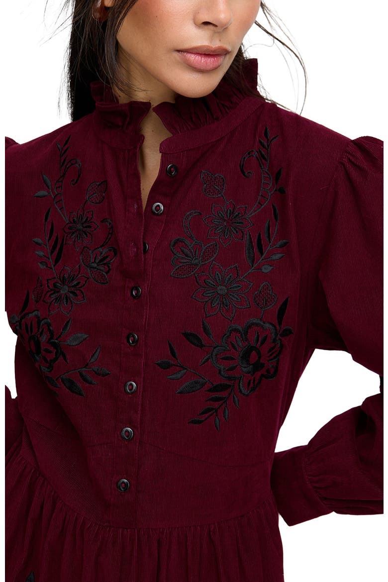 Puglia Corduroy Midi Dress, Alternate, color, Burgundy