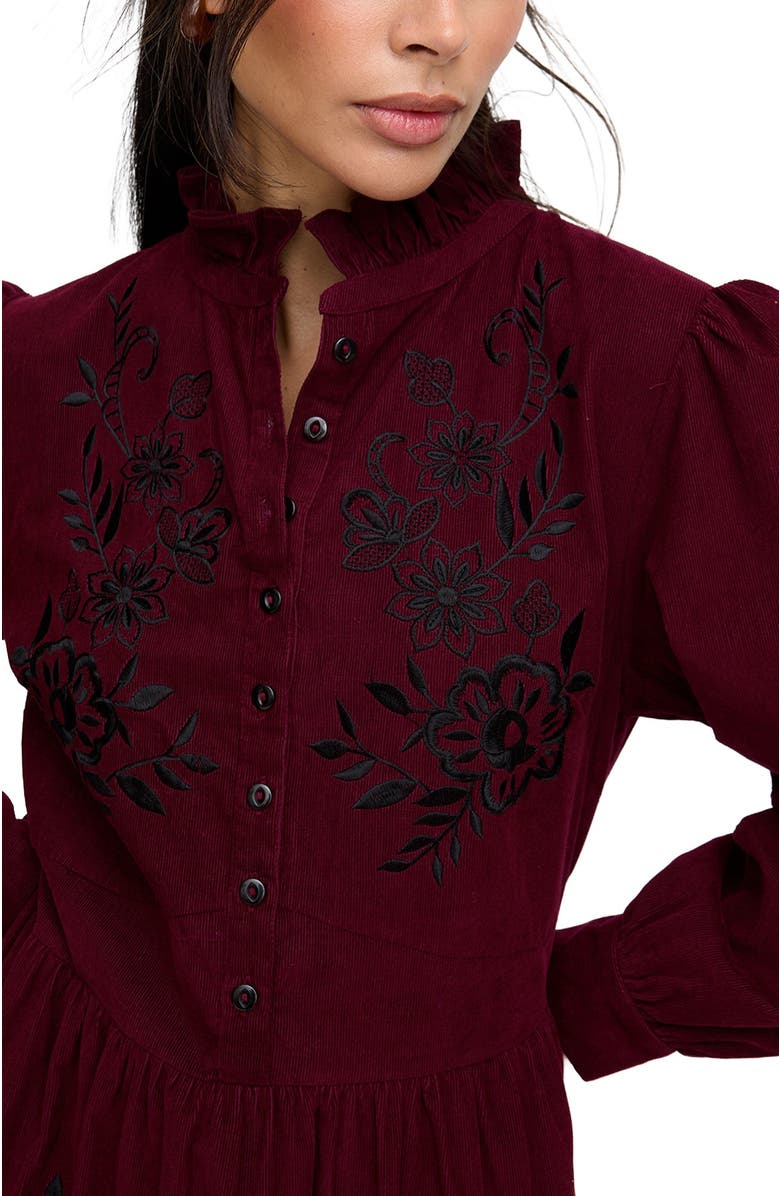 Raffya Puglia Corduroy Midi Dress, Alternate, color, Burgundy