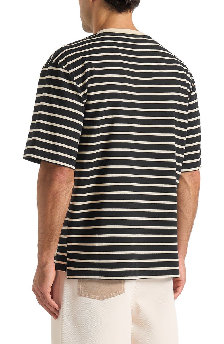 Manière De Voir Riley Unisex Striped Relaxed Fit Cotton T-Shirt, Alternate, color, Black/Cream