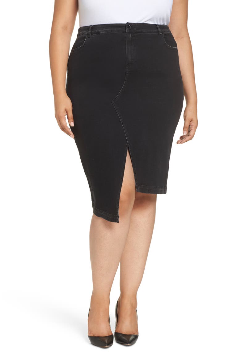Canoa Asymmetrical Denim Skirt, Main, color, BLACK 2