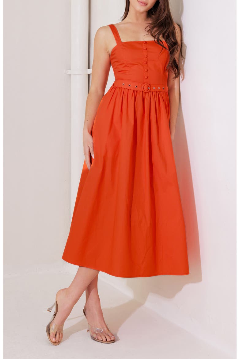 Belted Cotton Midi Dress, Alternate, color, TOMATO