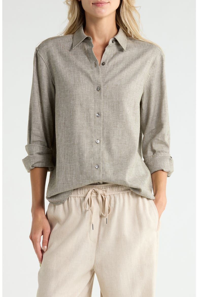 Linen Blend Boyfriend Shirt, Main, color, KALAMATA