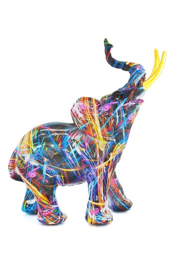 Kinetic Abstract Elephant Sculpture In Multi With Gold Tusks