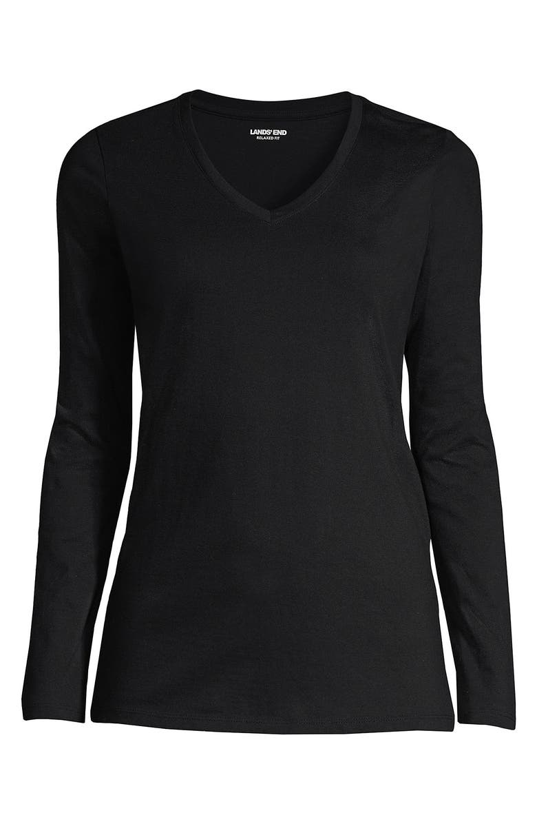 Lands' End Relaxed Supima Cotton Long Sleeve V-Neck T-Shirt, Alternate, color, Black