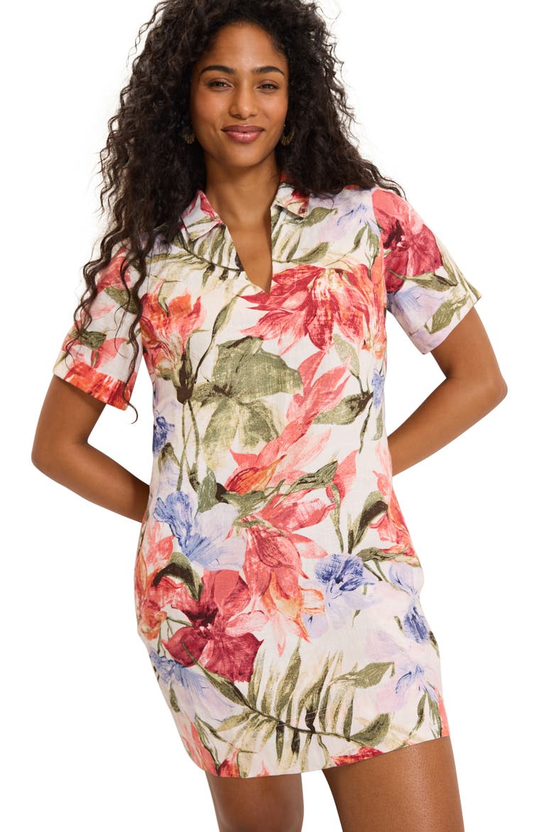 Island Bloom Floral Print Shift Dress, Alternate, color, COCONUT