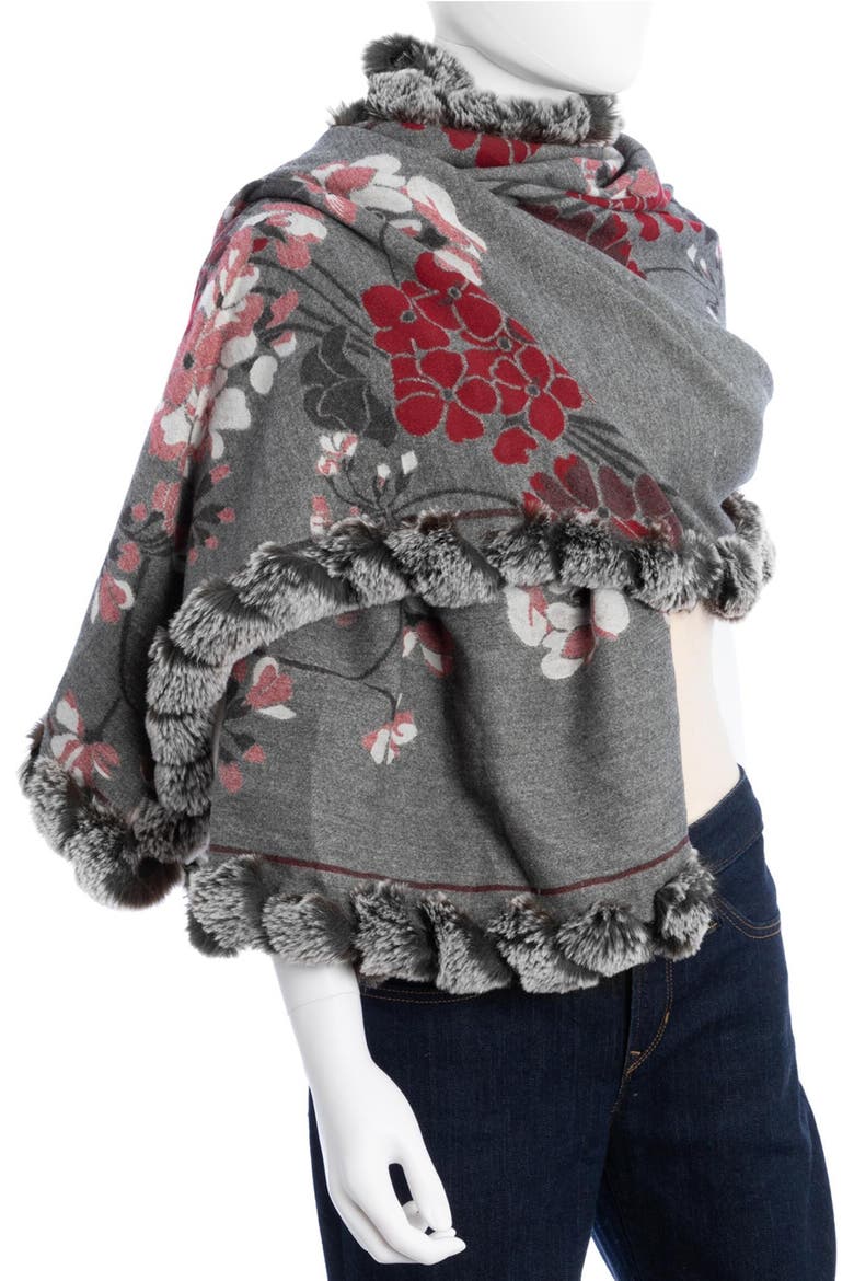Floral Reversible Scarf with Faux Fur Trim, Alternate, color, MAROON