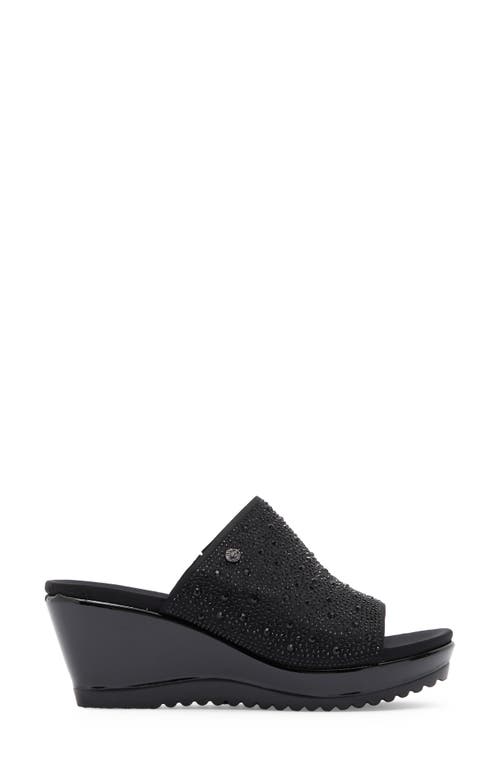 Anne Klein Rellin Wedge Sandal In Black With Stones