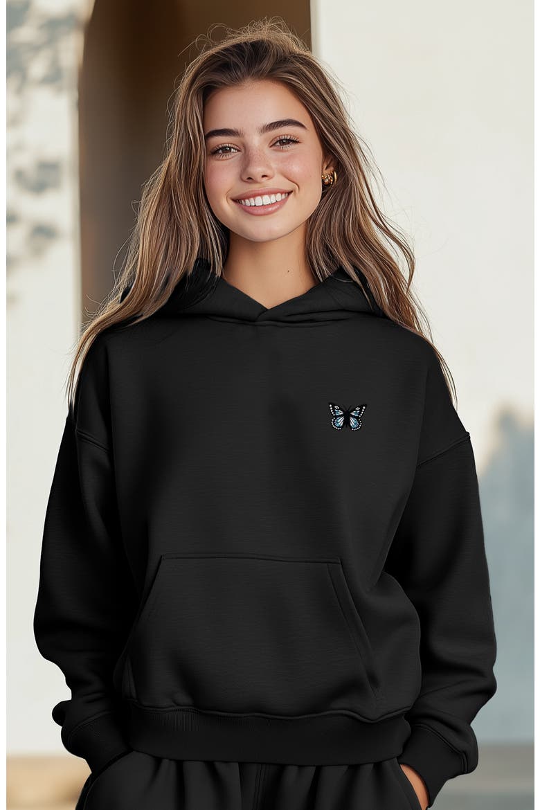 Butterfly Midweight Fleece Relaxed Sweatsuit, Alternate, color, Black