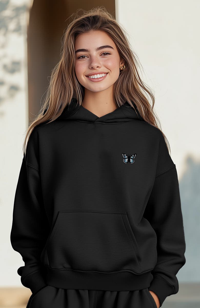 Dalix Butterfly Midweight Fleece Relaxed Sweatsuit, Alternate, color, Black