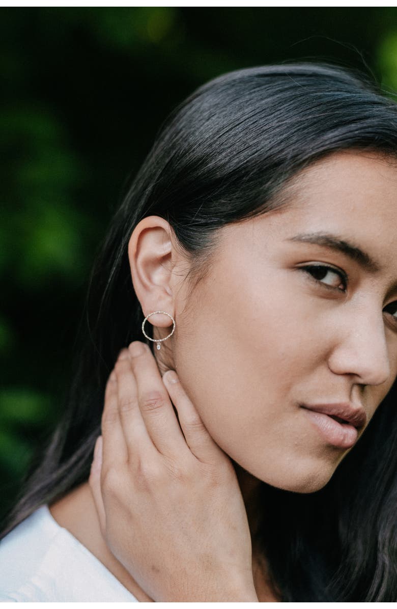 ELLIOT YOUNG 14K Gold Twisted forward facing Hoop earring with Tiny Diamond White Gold, Alternate, color, 