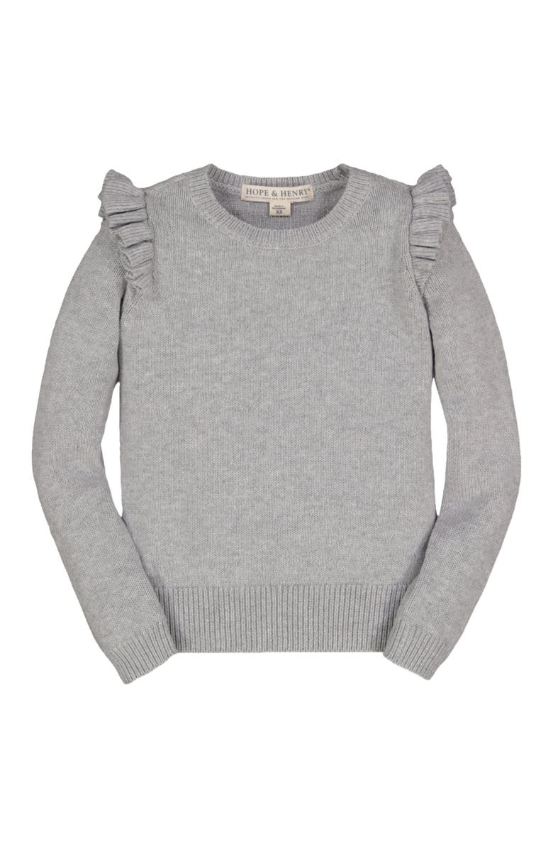 Hope & Henry Baby Girls' Organic Ruffle Rib Knit Sweater Top, Infant, Main, color, Gray Heather