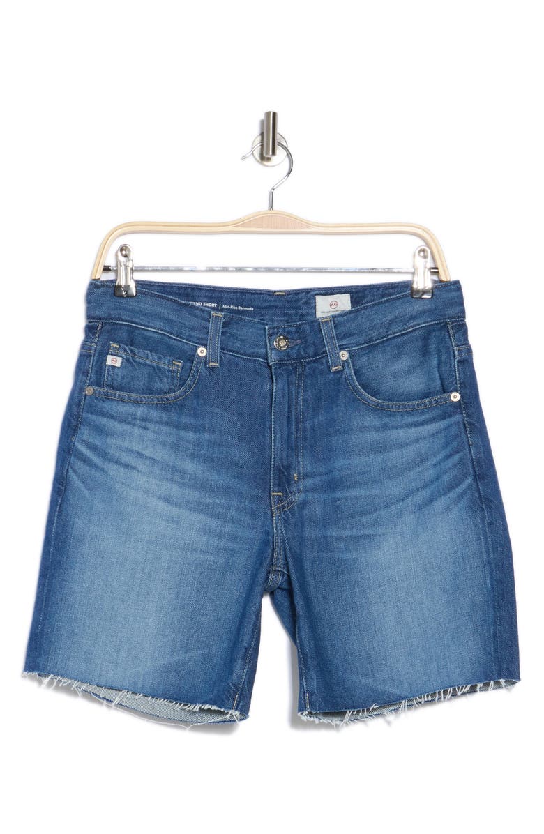 AG Ex-Boyfriend Raw Hem Denim Bermuda Shorts, Alternate, color, Beryl Blue