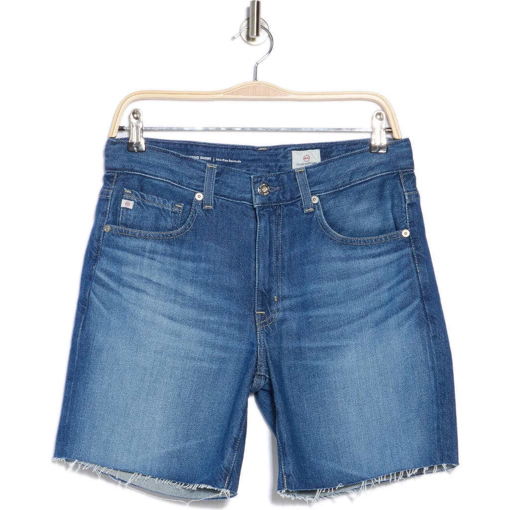 Shop Ag Ex-boyfriend Raw Hem Denim Bermuda Shorts In Beryl Blue