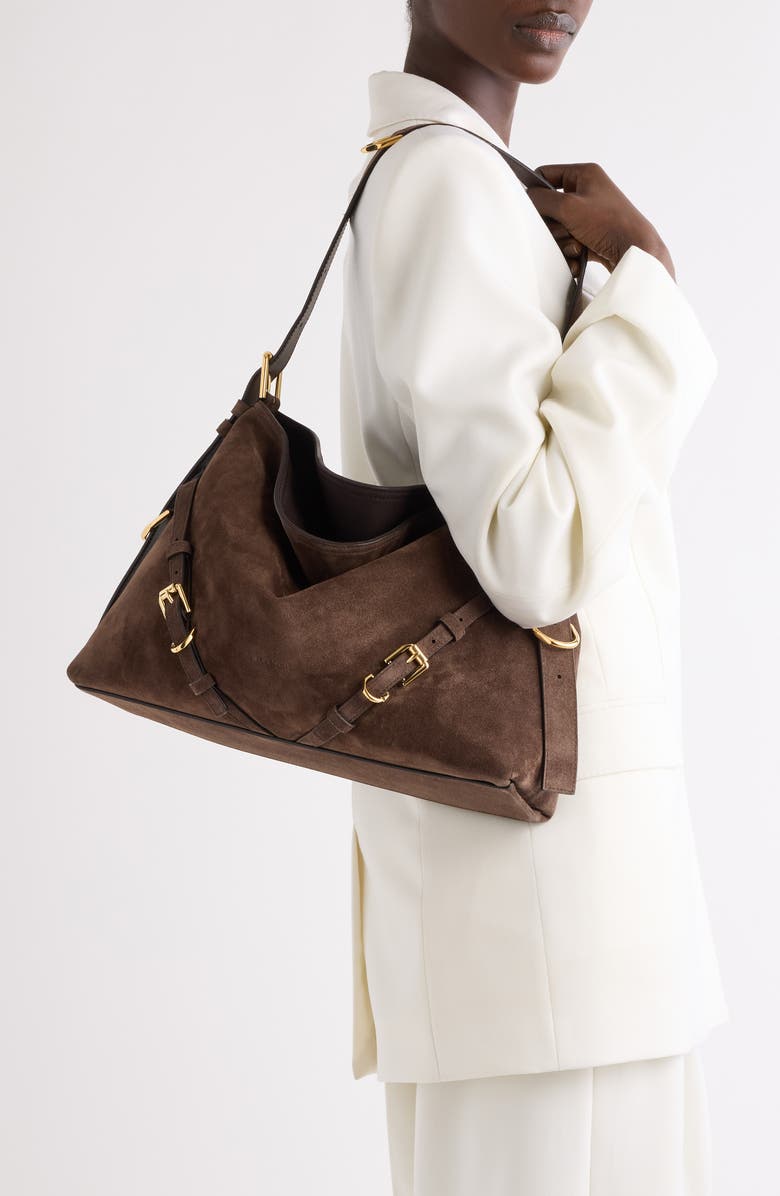 Givenchy Medium Voyou Suede Hobo Bag, Alternate, color, Ebony Brown