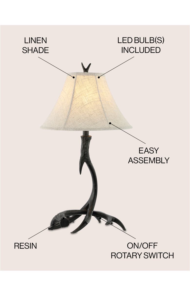 JONATHAN Y Antler 27.5" Rustic Resin LED Table Lamp, Alternate, color, Black