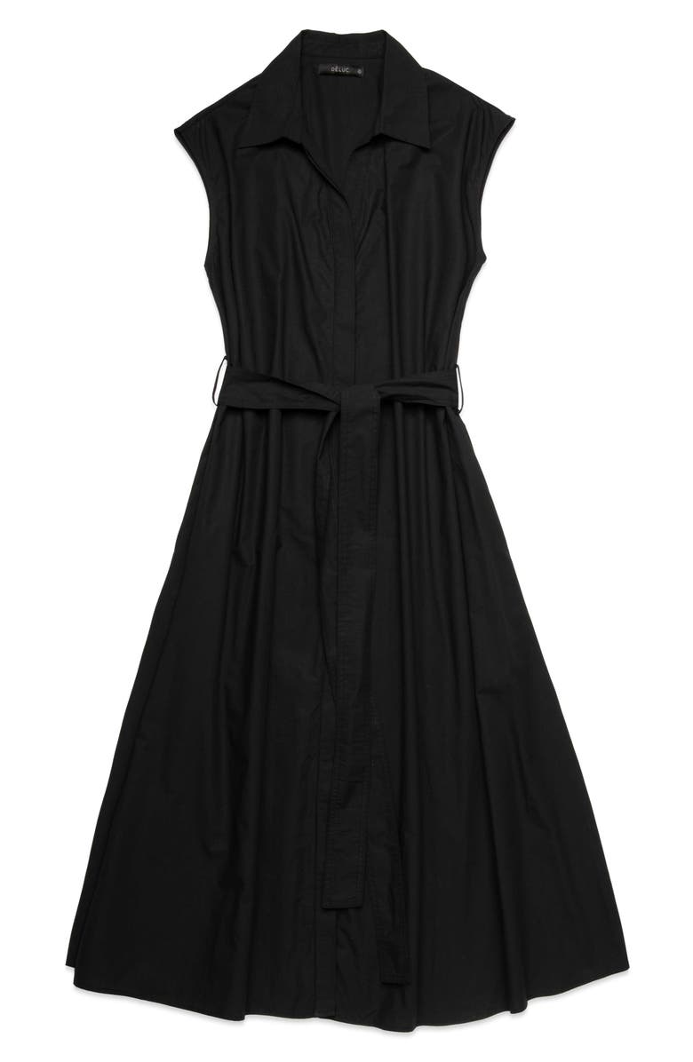 DELUC Imola Tie Waist Sleeveless Shirtdress, Alternate, color, Black