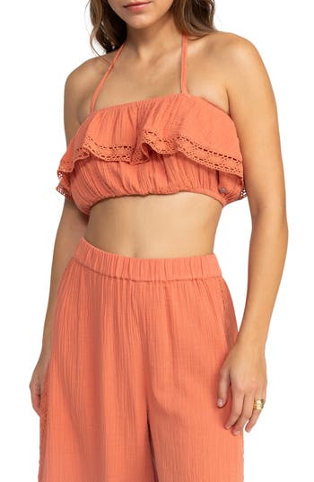 Roxy Golden Tropic Halter Crop Top In Apricot Brandy