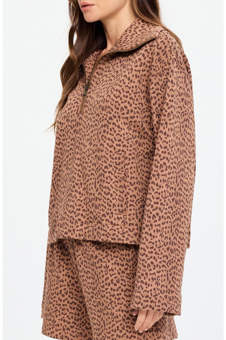 Javan Jones Leopard Print Quarter Zip Sweatshirt, Alternate, color, ANIMAL