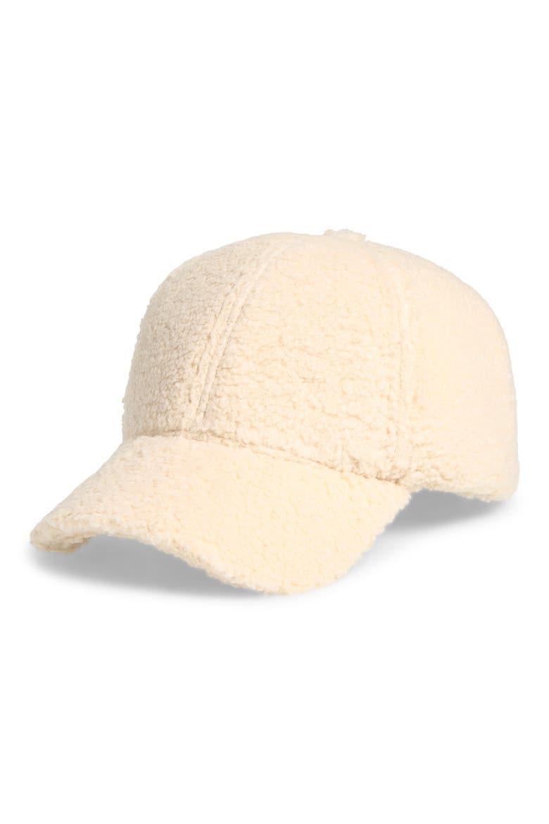 Teddy Fleece Baseball Hat, Main, color, IVORY