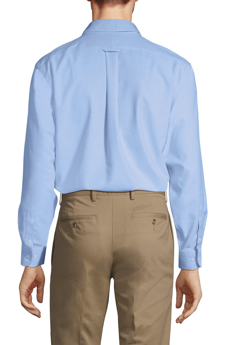 Lands' End Tailored Fit No Iron Solid Supima Cotton Oxford Dress Shirt, Alternate, color, Blue