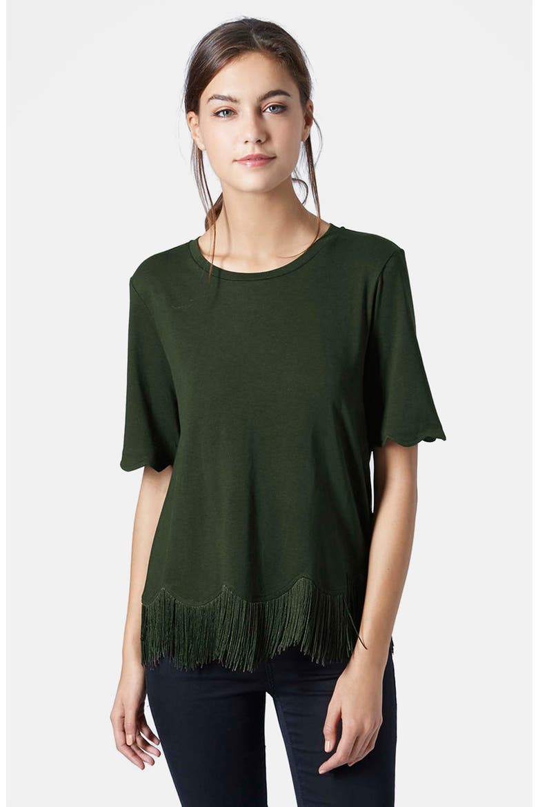 Fringe Scallop Tee, Main, color, DARK GREEN