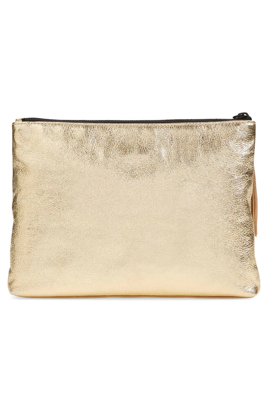 Tassel Metallic Leather Pouch, Alternate, color, GOLD