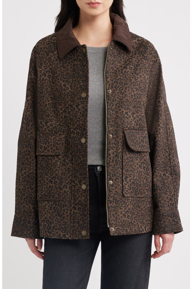Corduroy Collar Cotton Barn Jacket, Main, color, LEOPARD